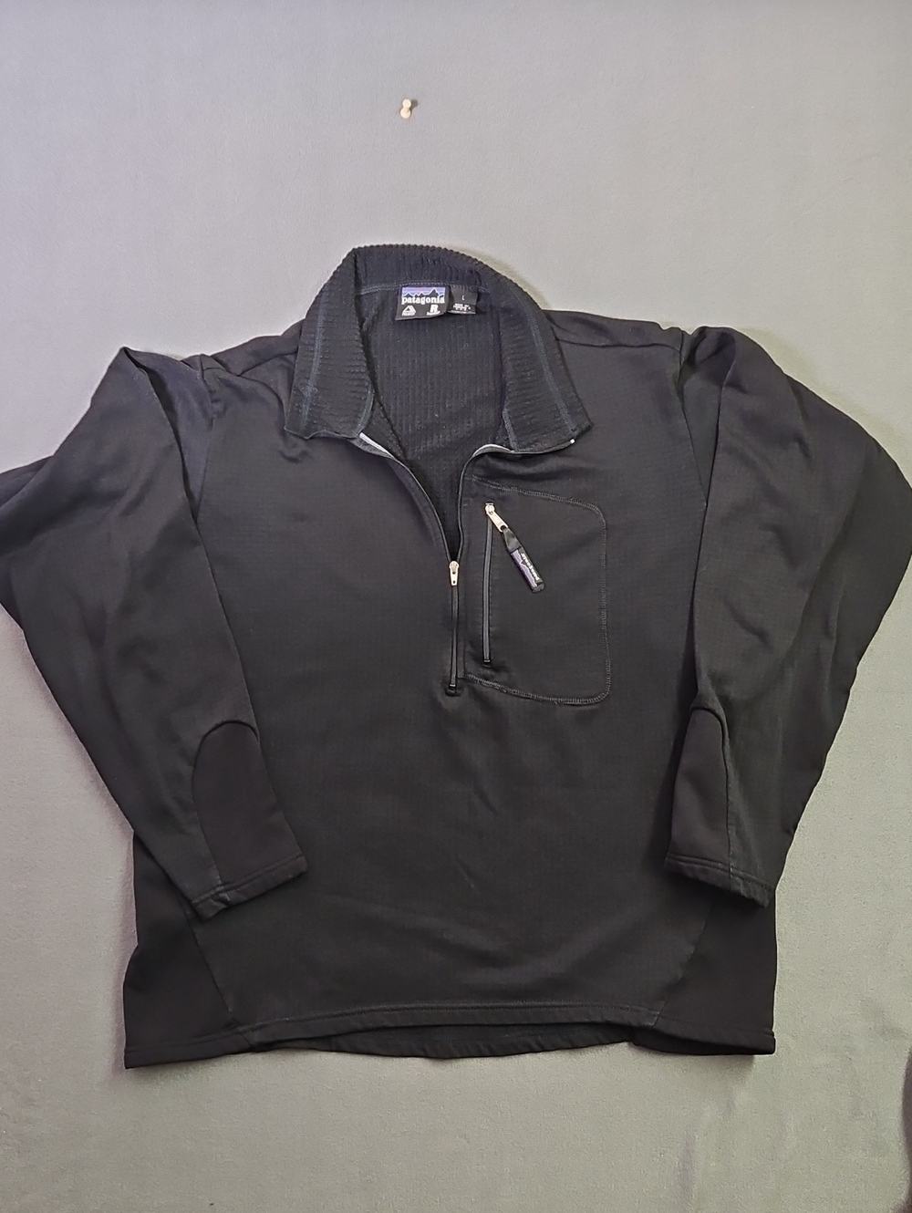 Vintage Patagonia R1 Flash Pullover 1999 Made In USA Black Grid Fleece L 40100